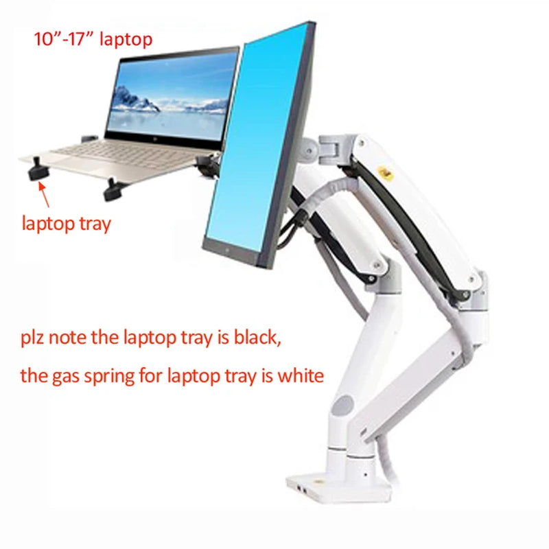 NEW NB F195A-DA 3-12Kg Aluminum 22-32" Computer Screen Stand Gas Spring Arm Full Motion + Laptop Mount