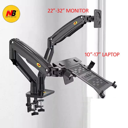 NEW NB F195A-DA 3-12Kg Aluminum 22-32" Computer Screen Stand Gas Spring Arm Full Motion + Laptop Mount