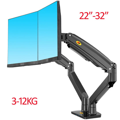 NEW NB F195A-DA 3-12Kg Aluminum 22-32" Computer Screen Stand Gas Spring Arm Full Motion + Laptop Mount