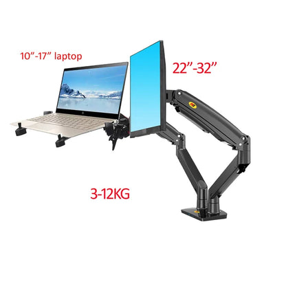 NEW NB F195A-DA 3-12Kg Aluminum 22-32" Computer Screen Stand Gas Spring Arm Full Motion + Laptop Mount