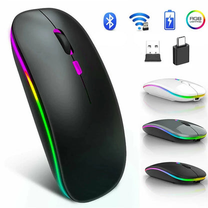 Wireless Mouse Bluetooth--Compatible RGB Rechargeable Mouses Wireless Computer Silent Mice LED Backlit Ergonomic Gaming Mouse